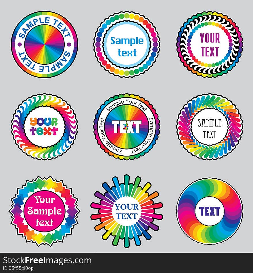 Set vector images of color rainbow label and sticker. Set vector images of color rainbow label and sticker