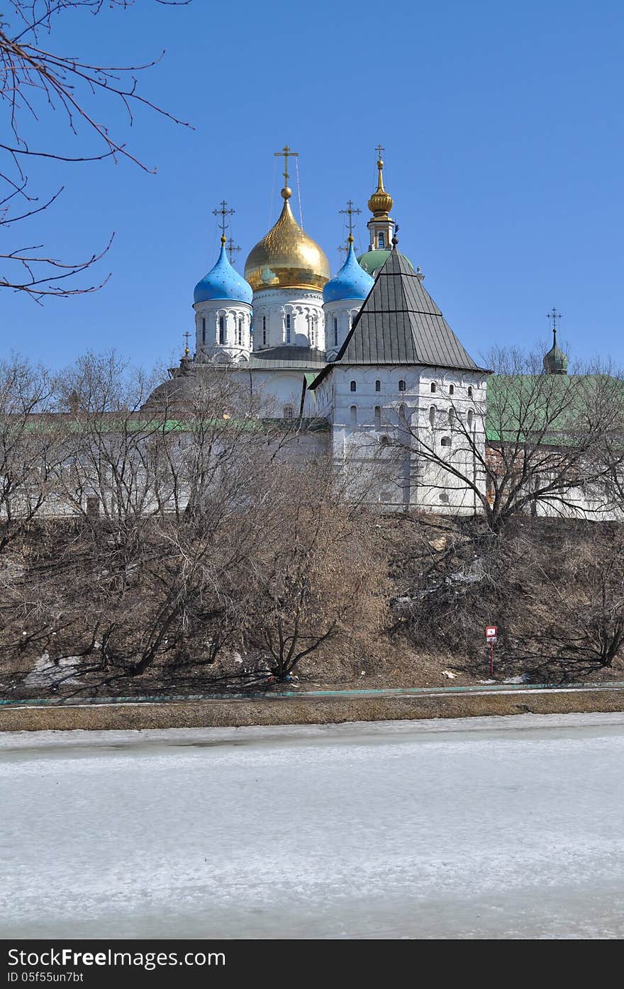 Novospassky monastery in Moscow. General view of the waterfront.