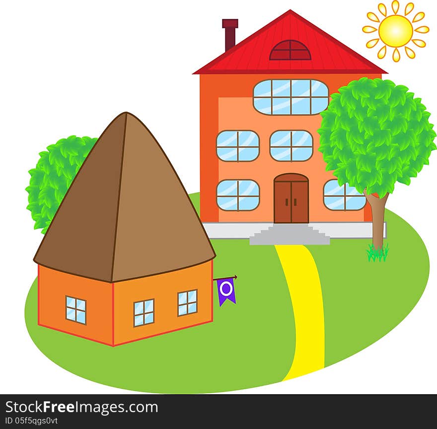 Stock Image - small houses on a green lawn. Stock Image - small houses on a green lawn.