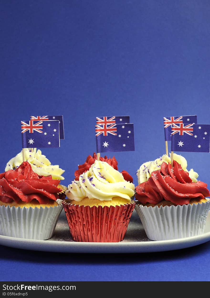 Australian theme, cupcakes with national flag