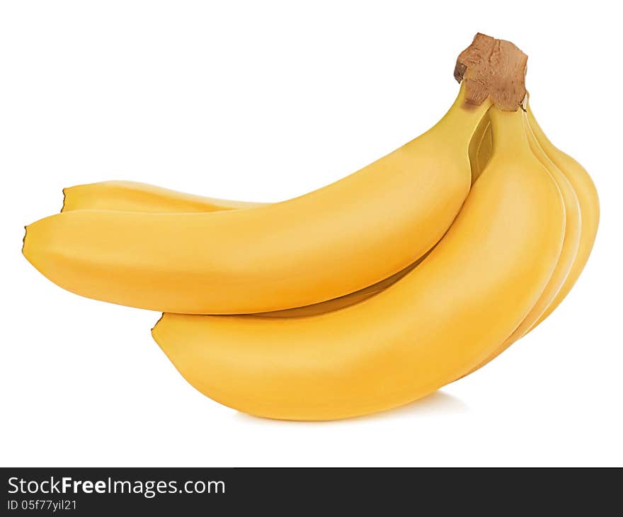 Bunch Of Bananas Isolated On White Background. Closeup.