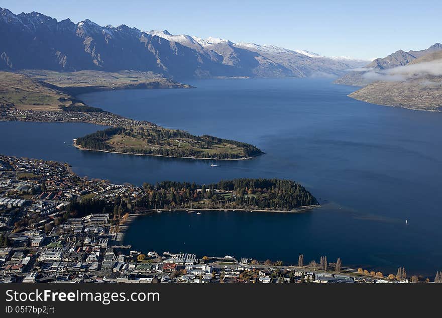 Beautiful scenery of the Queenstown bay, New zealand