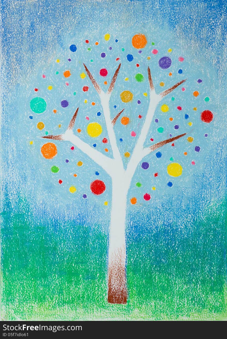 Hand drawn illustration of colorfulstylized tree