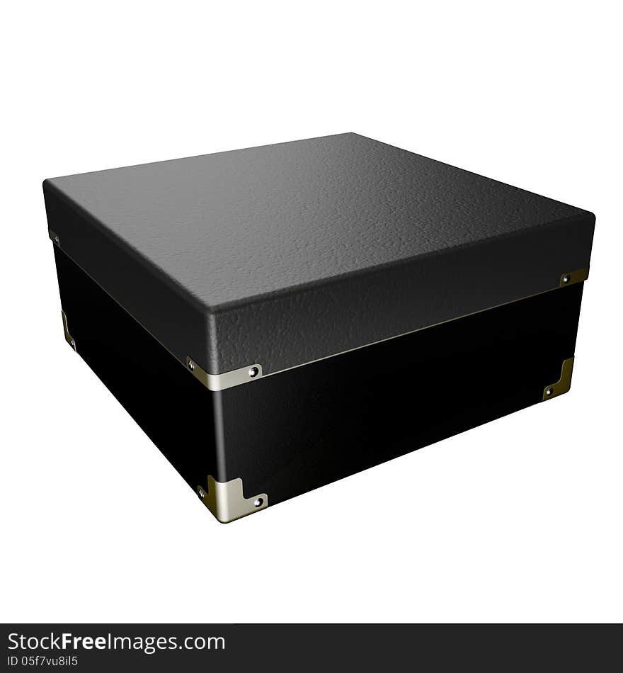 Black cardboard box with metal corners. Black cardboard box with metal corners