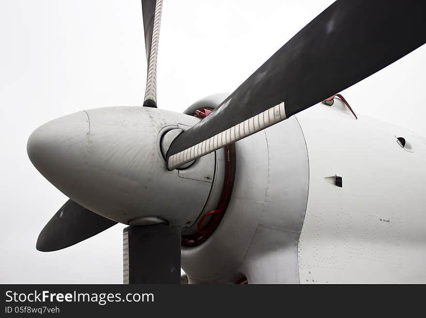 New image with airplane propeller detail of civil vehicle. New image with airplane propeller detail of civil vehicle