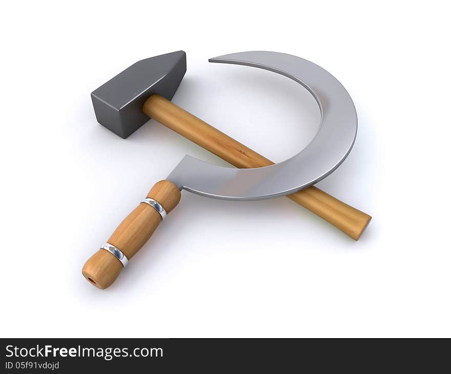 Hammer and sickle over a white background (3d render)