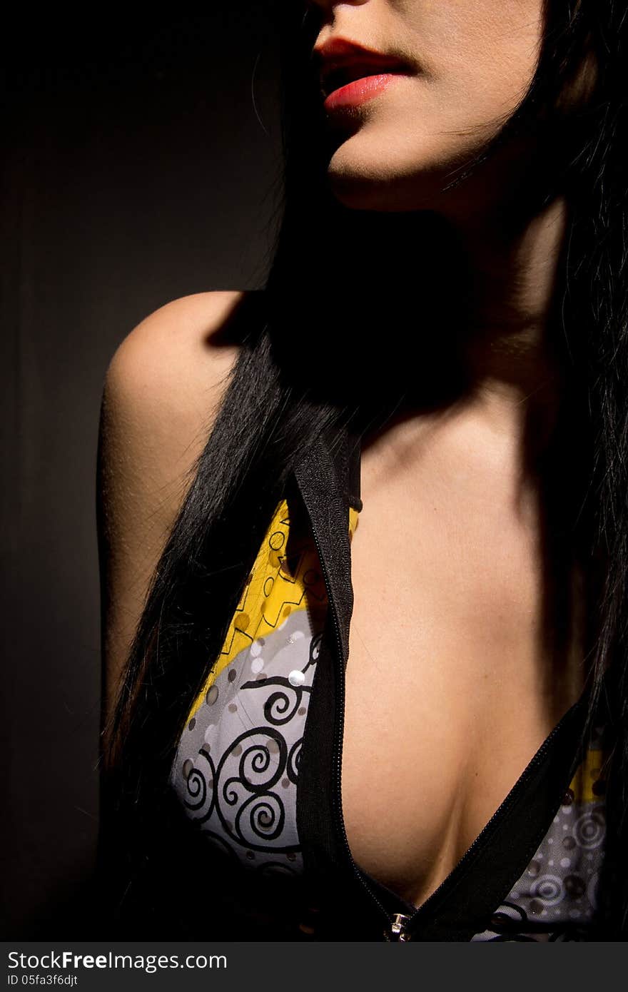 Portrait Of A Brunette. Women S Breasts.