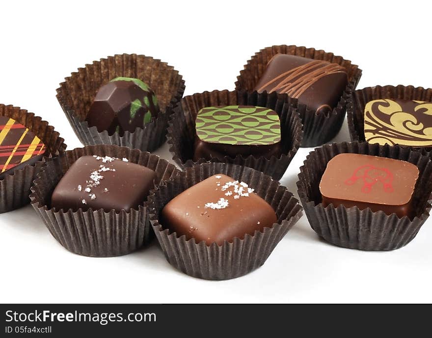 Chocolate candies on a white background