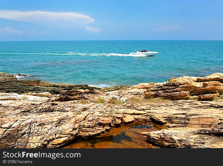 Landscape of sea with rock at day time