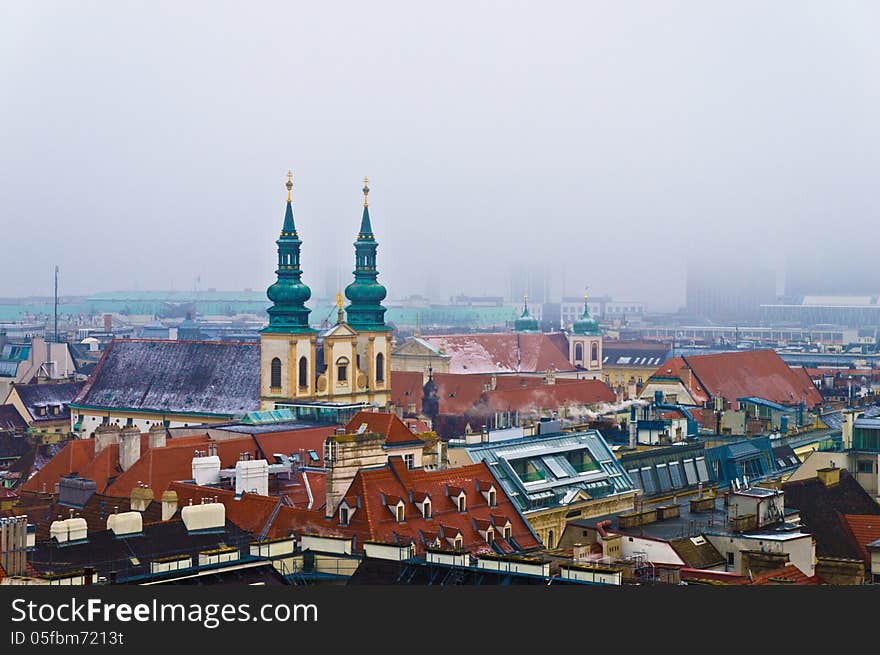 The Jesuit church, Vienna taken from the St. Stephan in old film colors