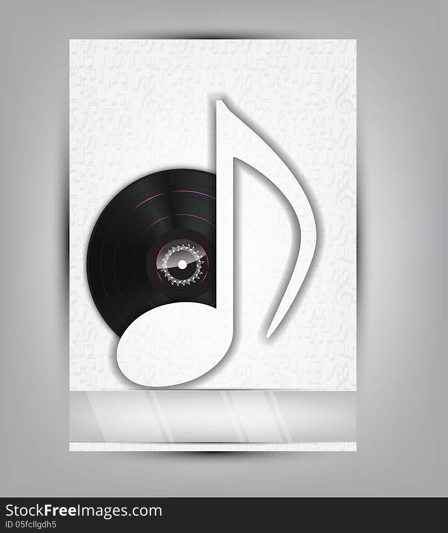 Abstract music background illustration for your design with a music note and a vinyl disk.