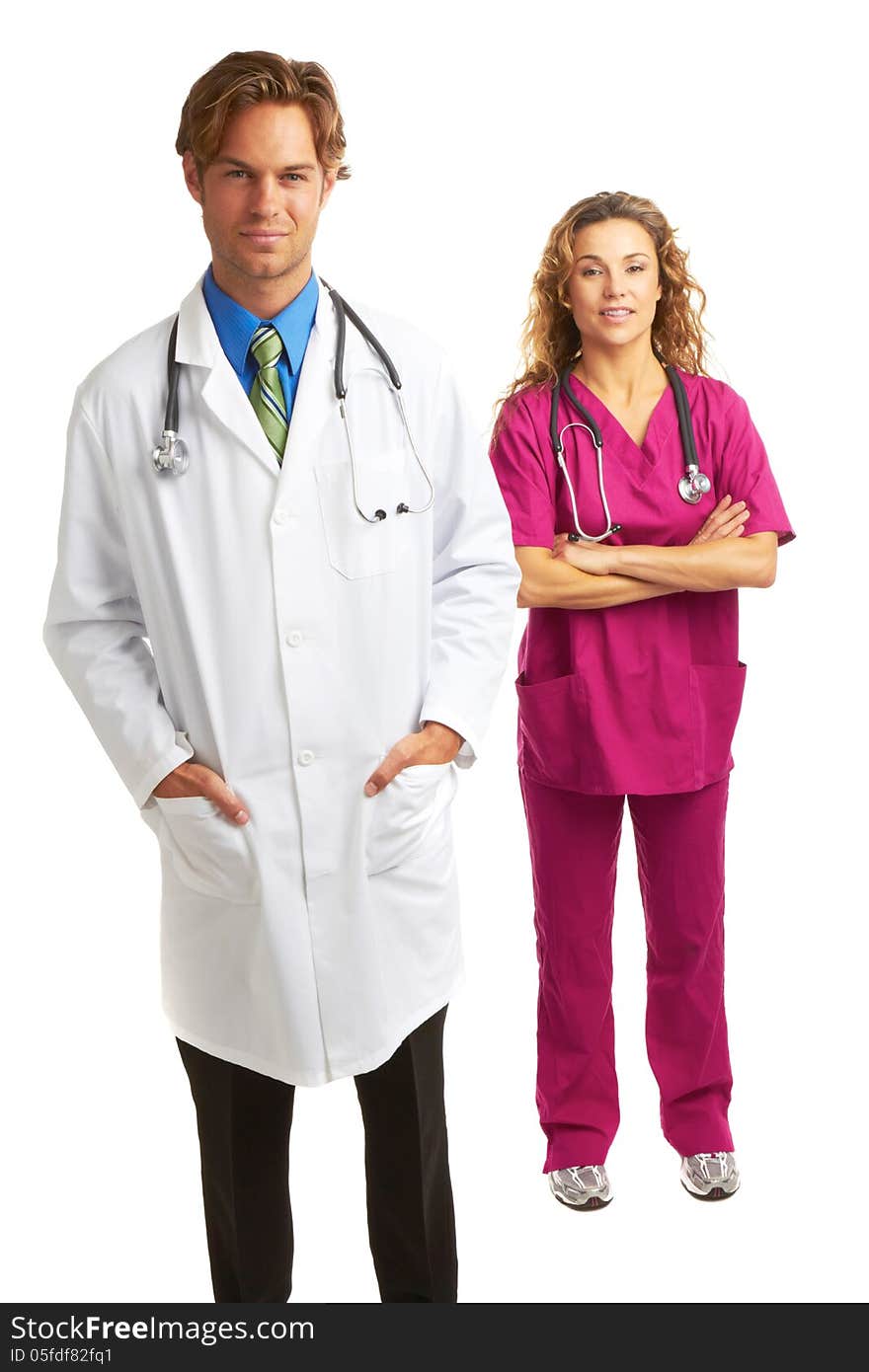 Young serious doctor and nurse