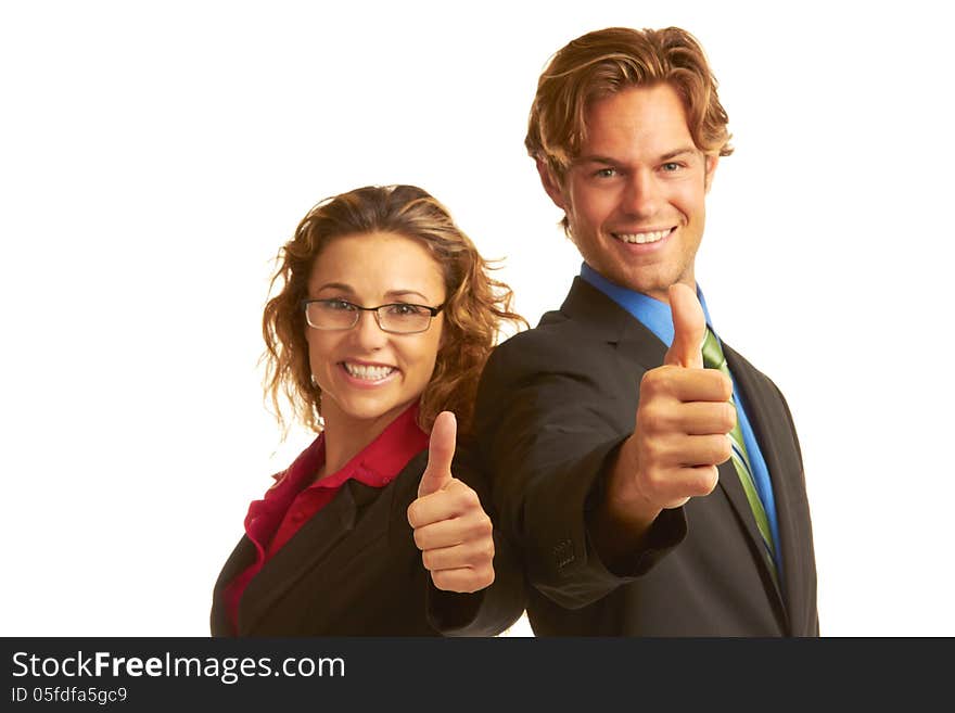 Business men in suit giving the big thumbs up isolated on white background. horizontal shot. Business men in suit giving the big thumbs up isolated on white background. horizontal shot.