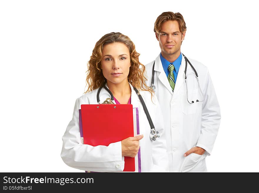 Young serious doctor and nurse