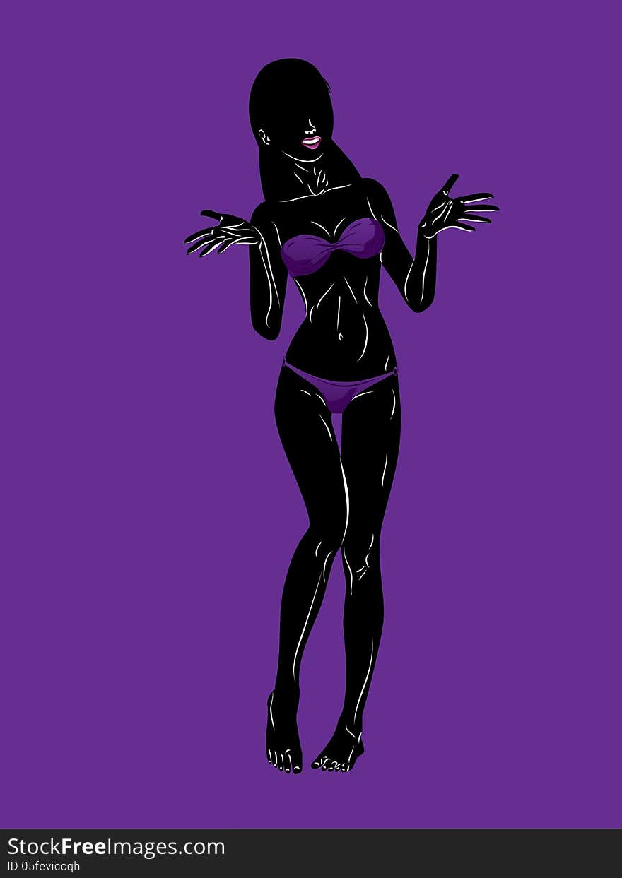 Violet bikini girl silhouette