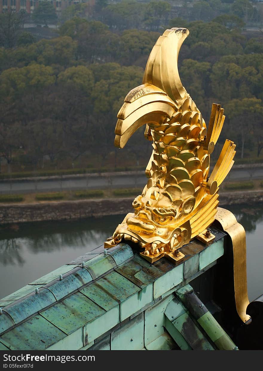 Golden fish on the roof of Osaka castle