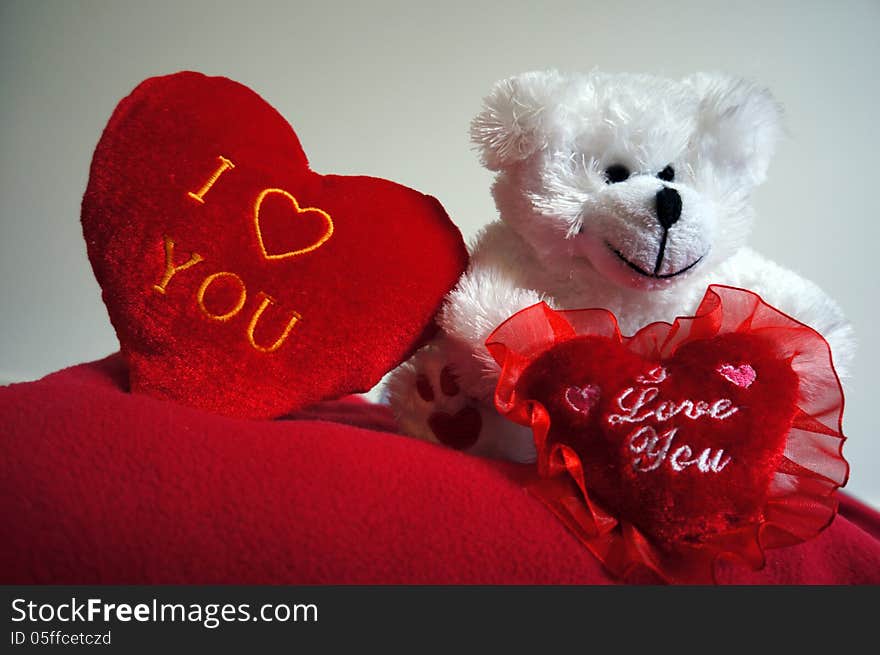 White Teddy With Red Hearts