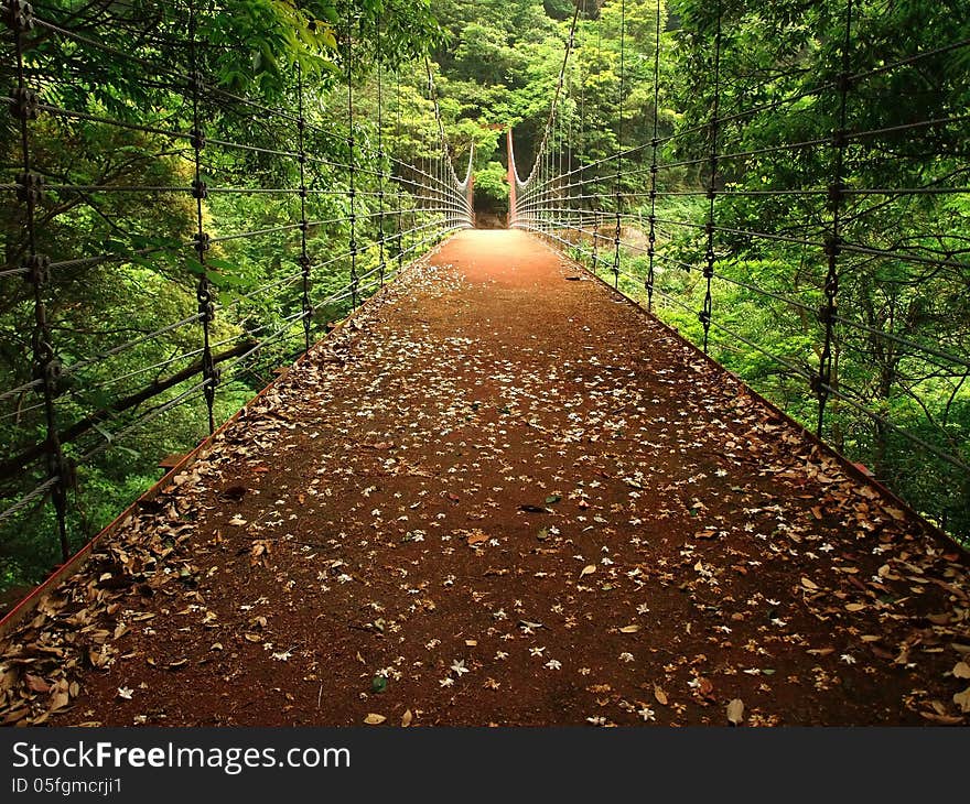 Red bridge in the mountains in Japan. Red bridge in the mountains in Japan