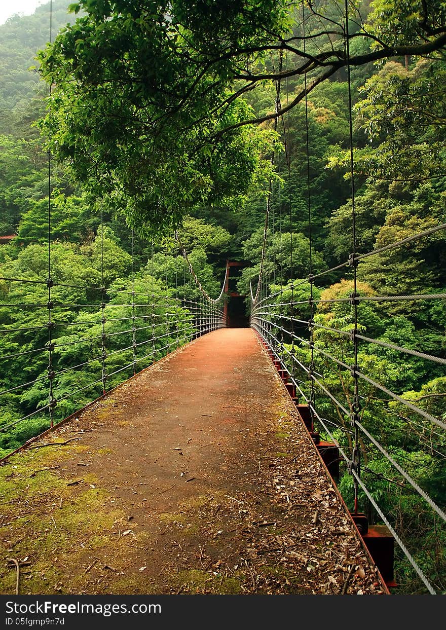 Steel bridge in the mountains in Japan