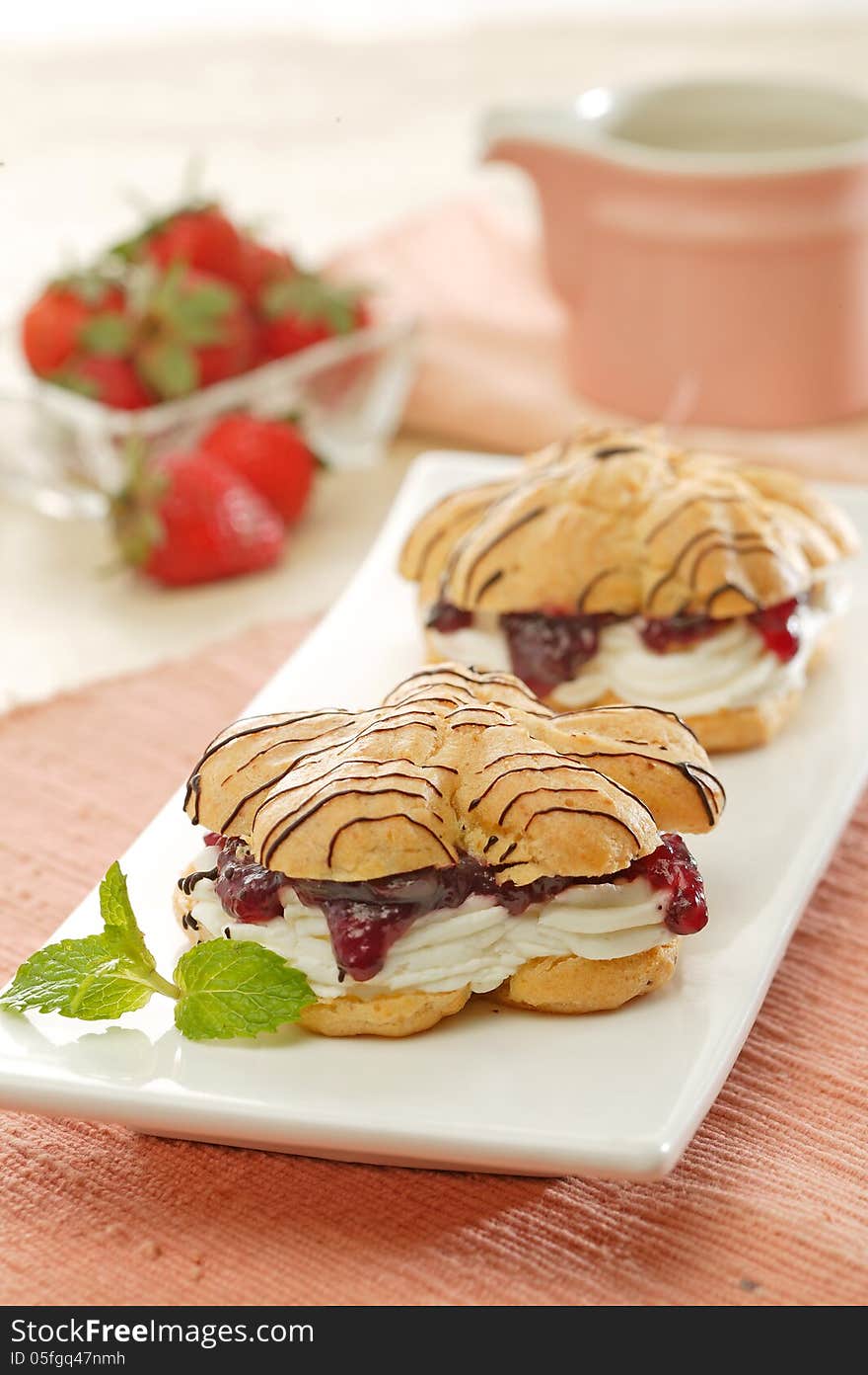 Delicious strawberry pastry with peanut toping