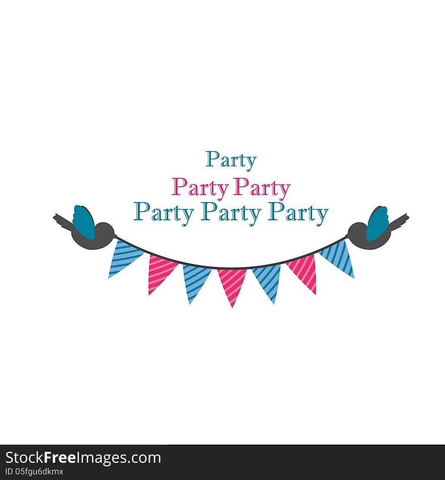 Birds holding bunting for party