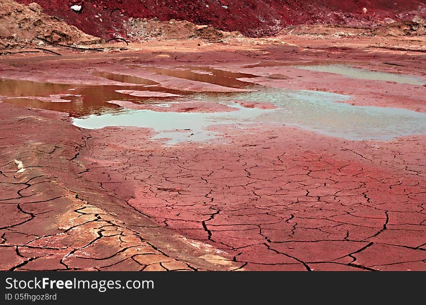 Red waste lake near the Plant