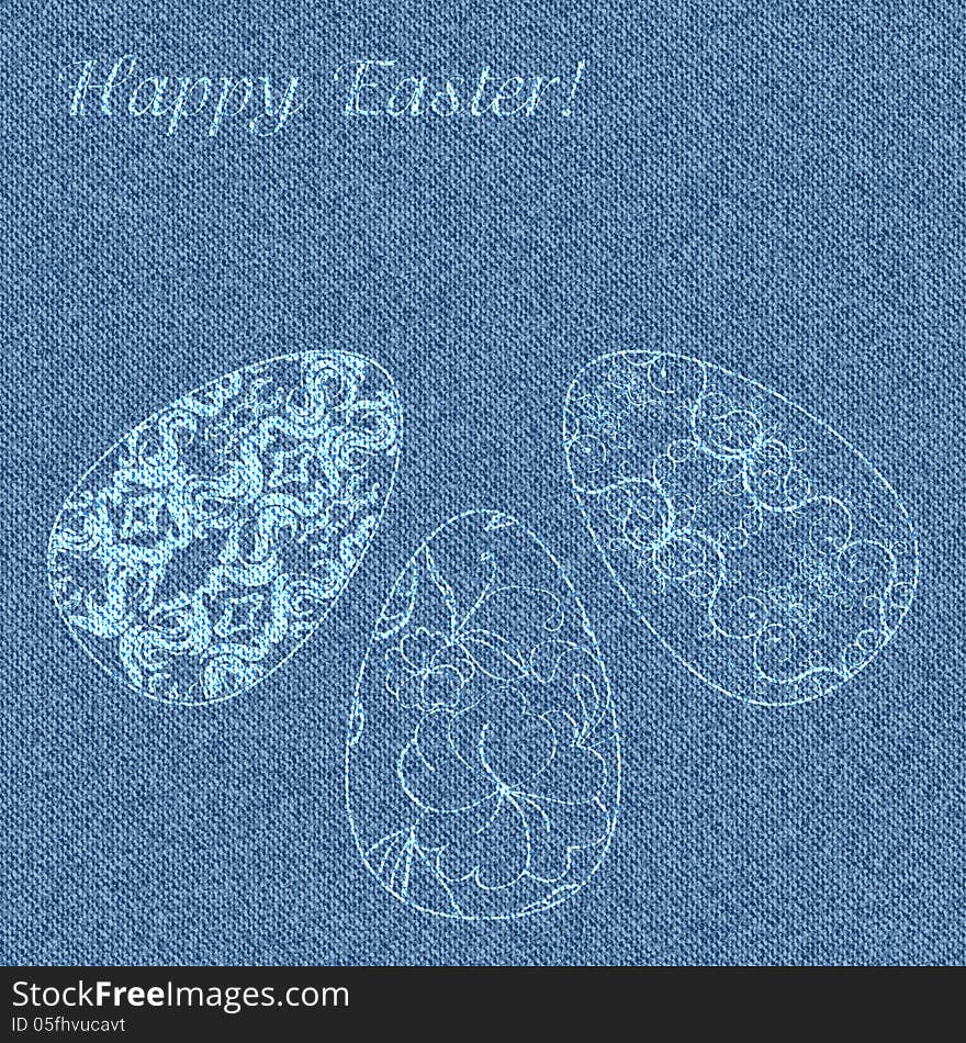 Blue jeans background with delicate Easter eggs. Vector illustration. Blue jeans background with delicate Easter eggs. Vector illustration