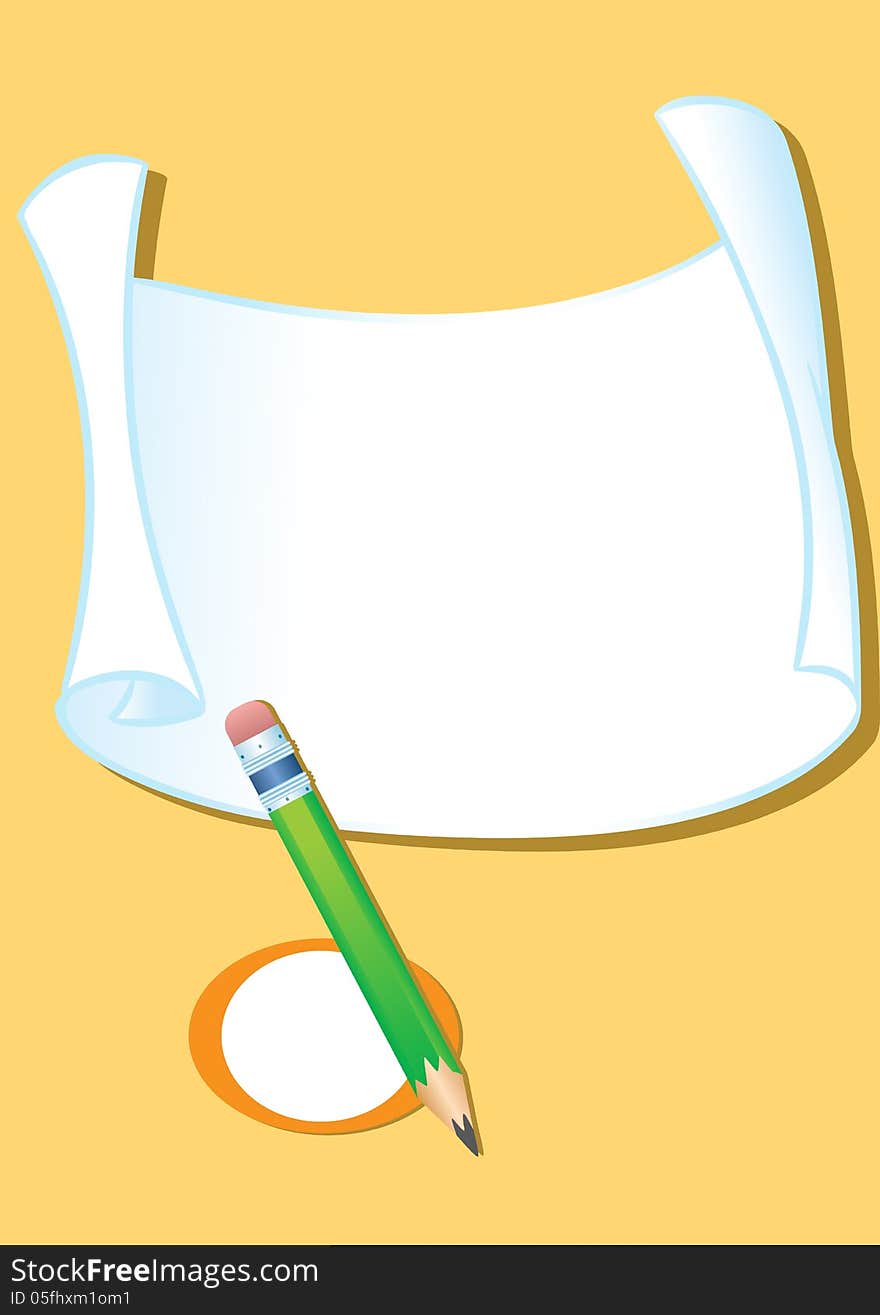 The illustration shows a blank sheet of paper and a pencil. Vector illustration on separate layers. The illustration shows a blank sheet of paper and a pencil. Vector illustration on separate layers.