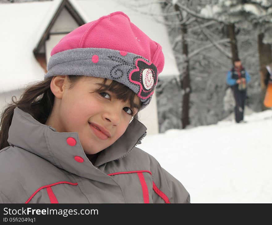 Portrait of cute little girl in warm ski suit. Portrait of cute little girl in warm ski suit