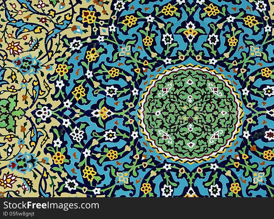 Part of colorful ceramic wall, Tehran, Iran