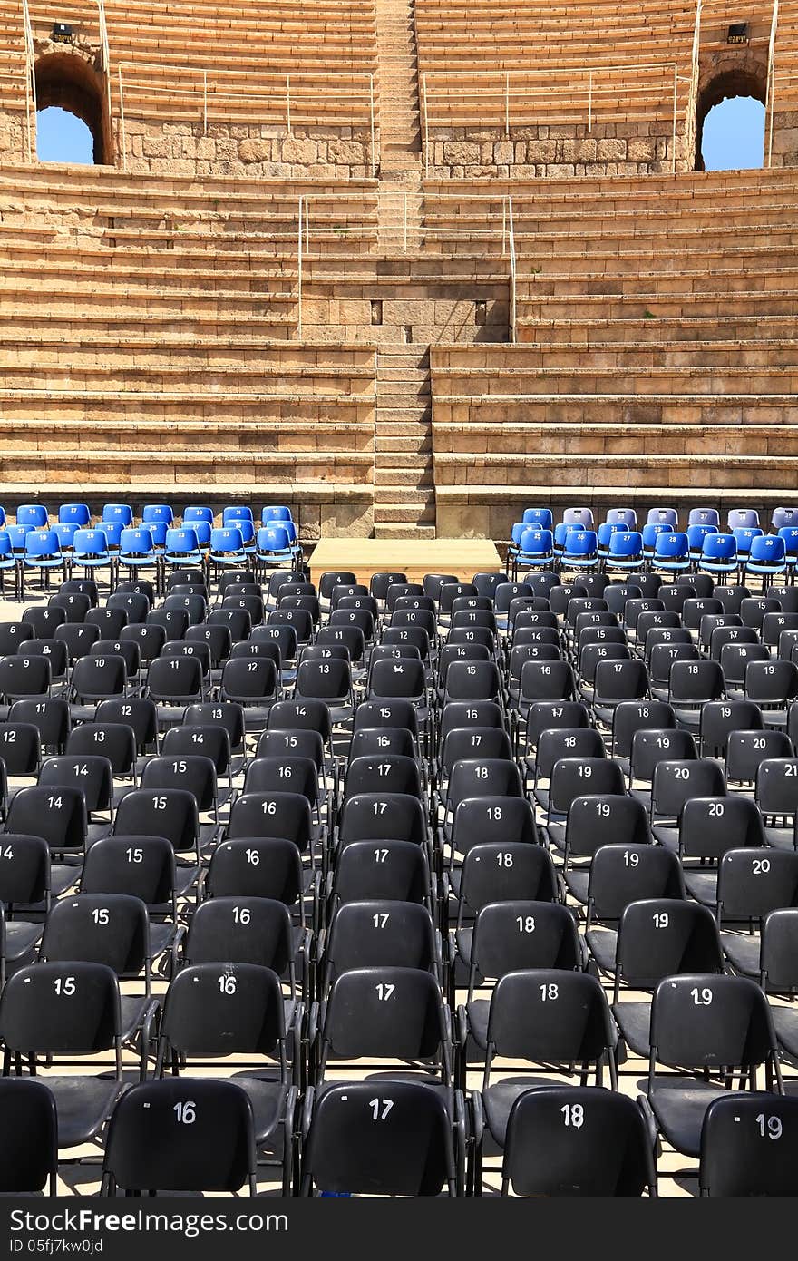 Modern in Ancient theater abstract. Mediterranean Sea coast, Ceasarea, Israel