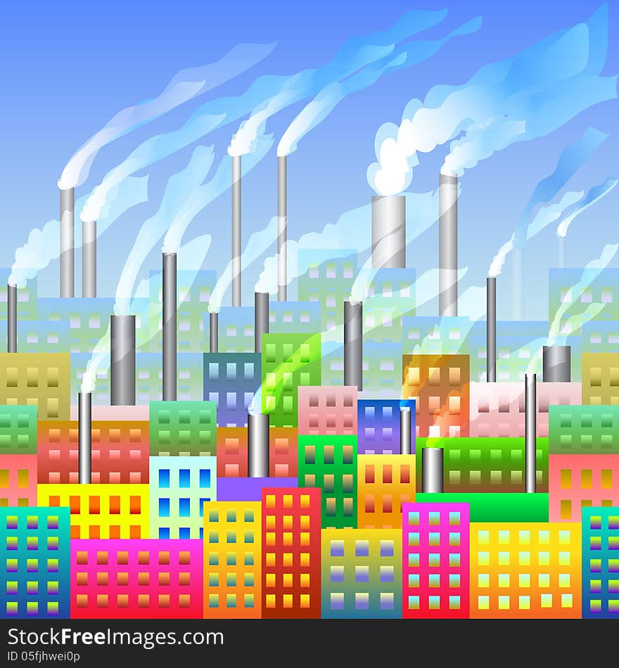 Varicoloured City With The Factory Seamless