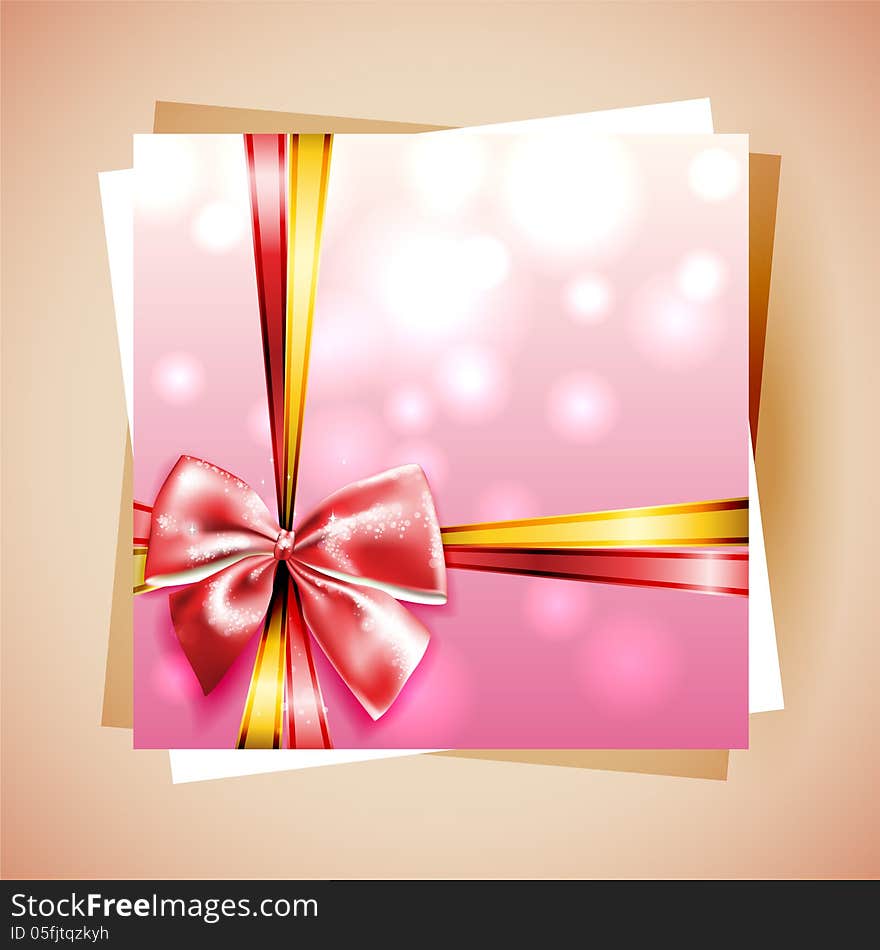 The template for the inscription. Beautiful pink Background with red gift bow and ribbons. The template for the inscription. Beautiful pink Background with red gift bow and ribbons.