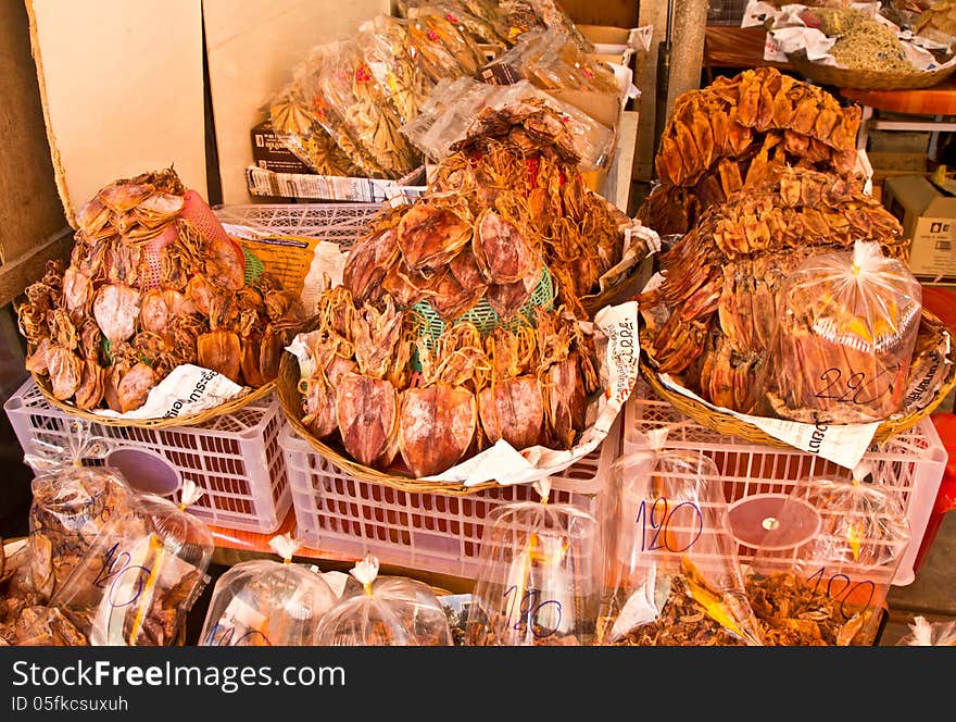 Dried Squid at thai Market, Rayong Thailand