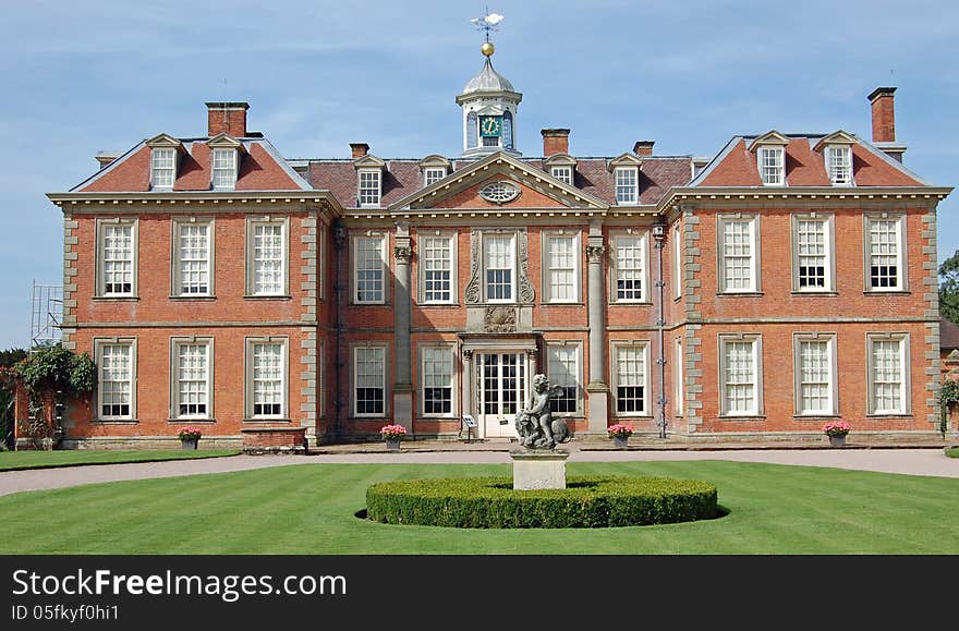 A view of front face of Hanbury Hall, Worcestershire. A country house set in magnificent gardens.