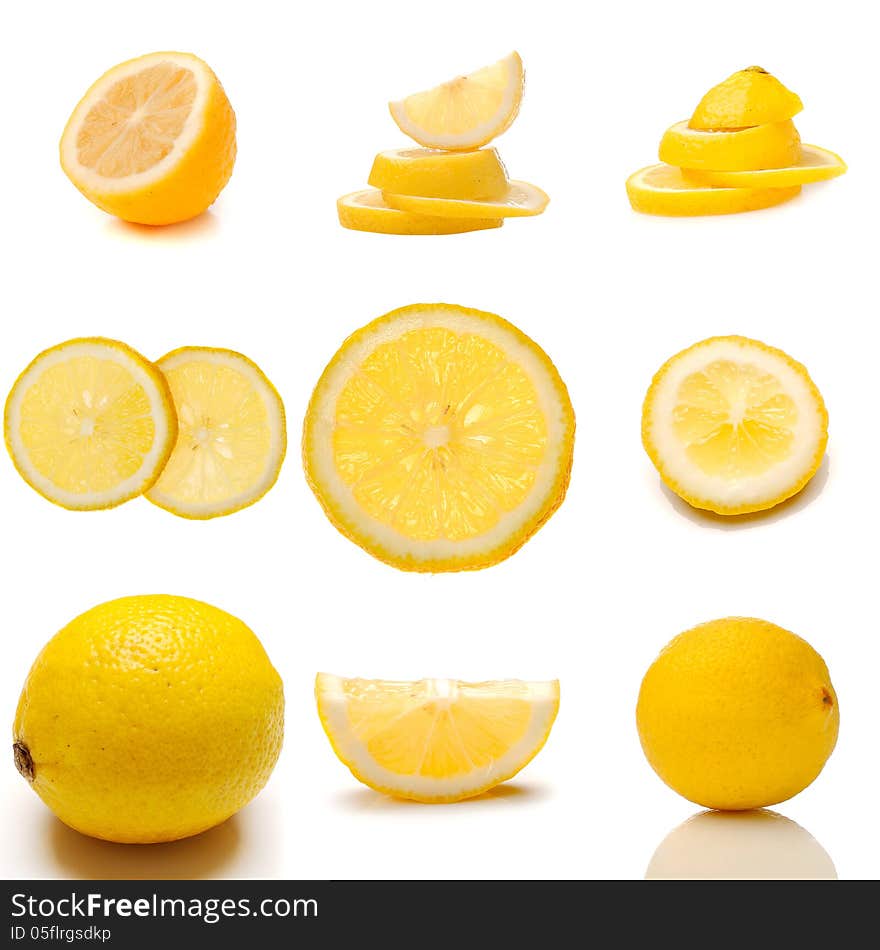 Set Of juicy lemon fruit isolated over white background