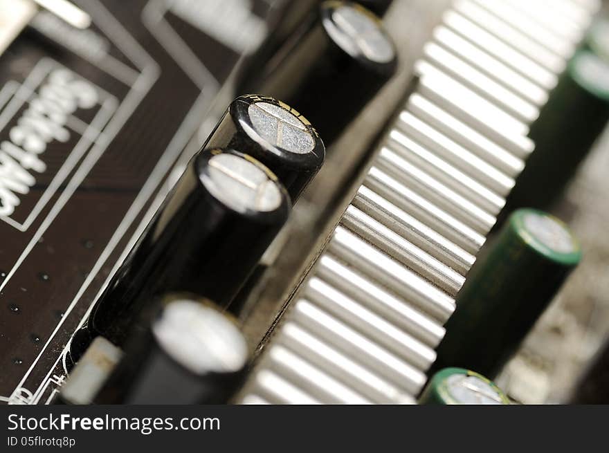 Close up of electronic board with circuits and components