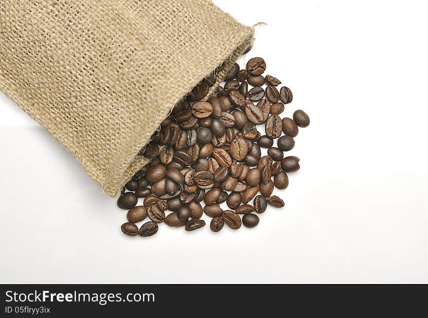 Coffee Beans In Burlap Sack