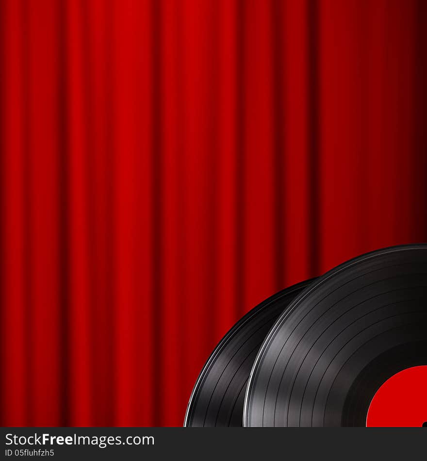 Vinyl Disc With Red Curtain Background