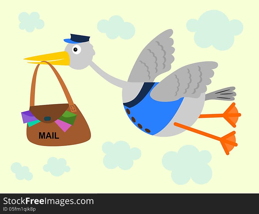 Illustration of a pelican with a mailman's job. Illustration of a pelican with a mailman's job