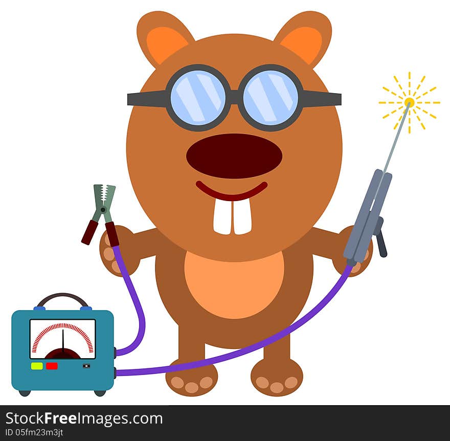 Illustration of a cartoon gopher with a welding machine. Illustration of a cartoon gopher with a welding machine