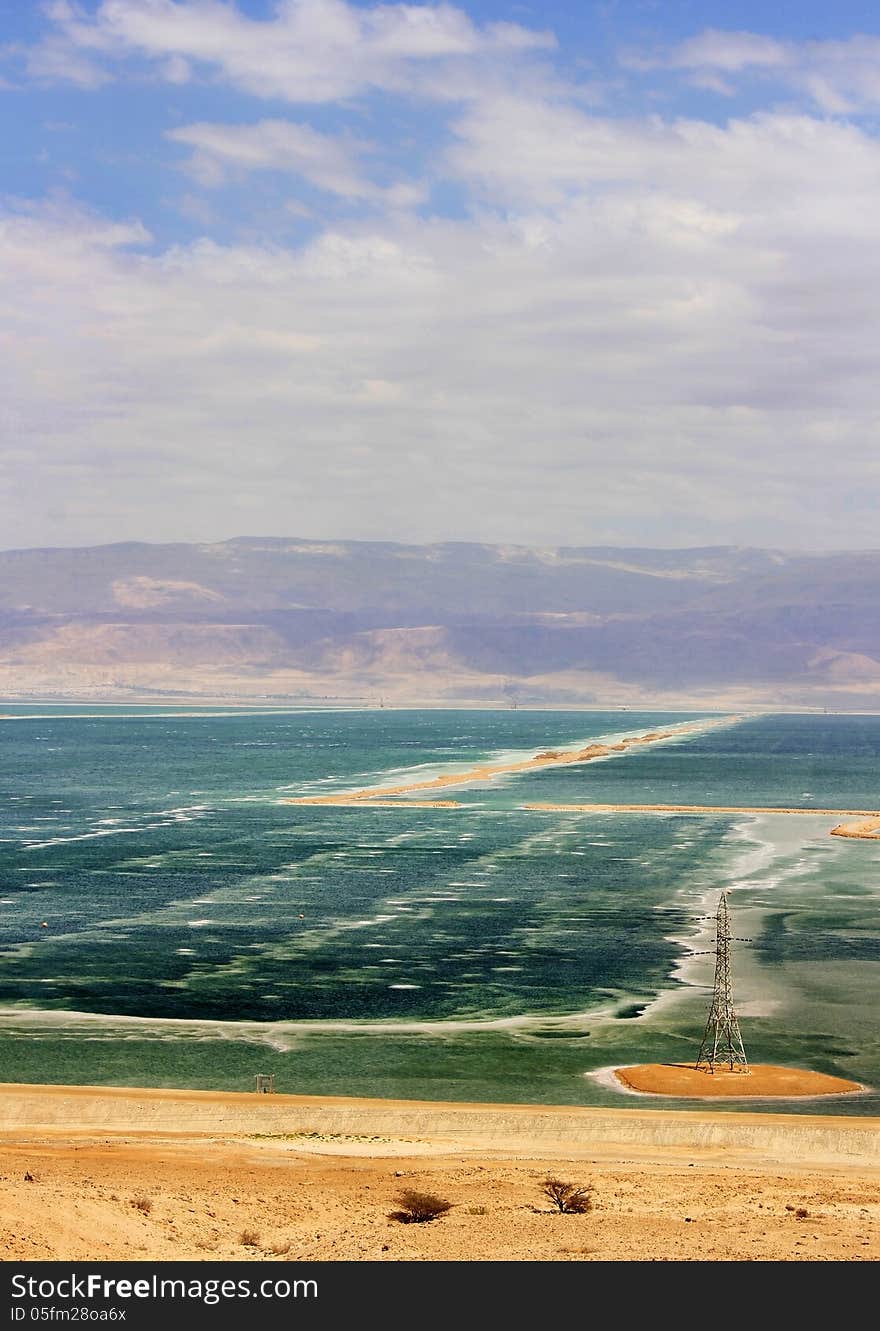 Dead sea in windy weather, the view from the heights of the Judean Hills, Israel. Dead sea in windy weather, the view from the heights of the Judean Hills, Israel