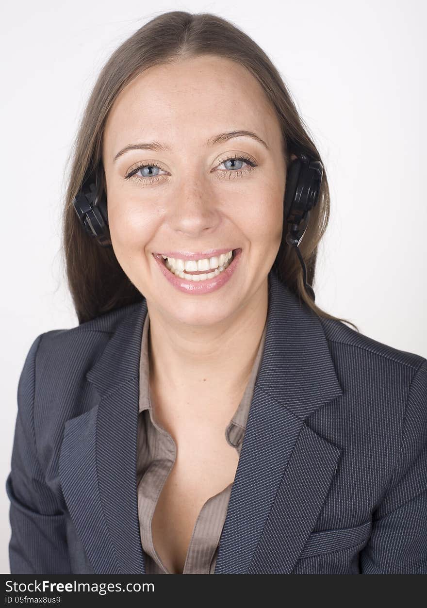 Portrait of beauty business lady talking on phone and smiling close up