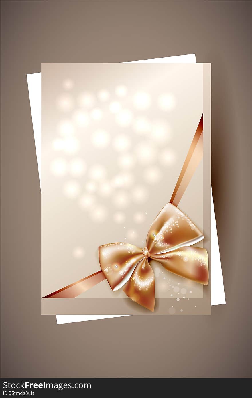 The template for the inscription. Beautiful grey Background with gold gift bow and ribbons. The template for the inscription. Beautiful grey Background with gold gift bow and ribbons.