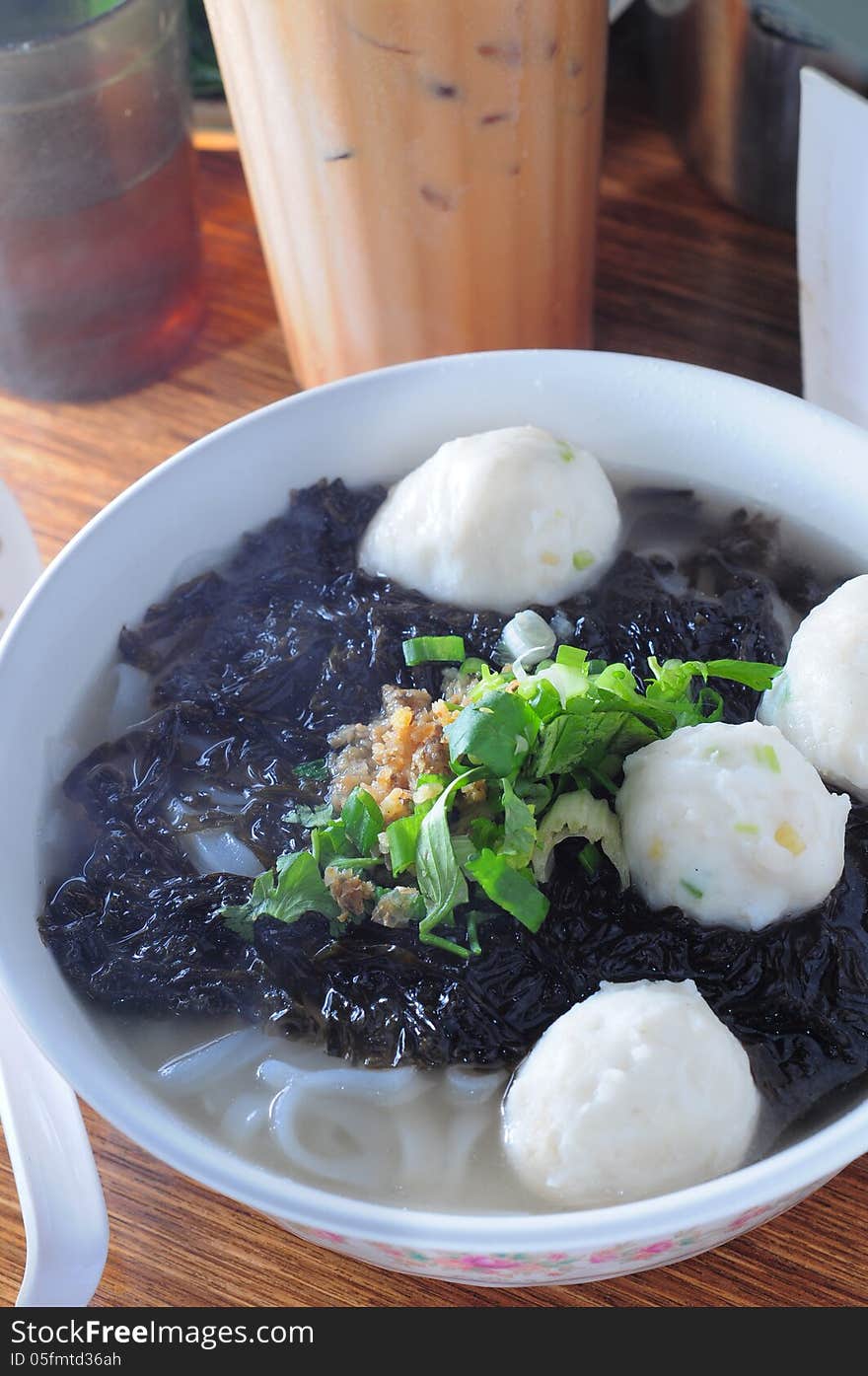 Cuttlefish ball seaweed laver soup noodle. Cuttlefish ball seaweed laver soup noodle