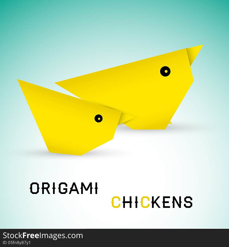 Vector illustration of origami chickens on blue background. Vector illustration of origami chickens on blue background