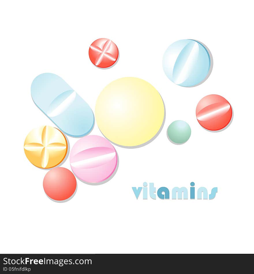 Colorful volume pills on white background. Colorful volume pills on white background