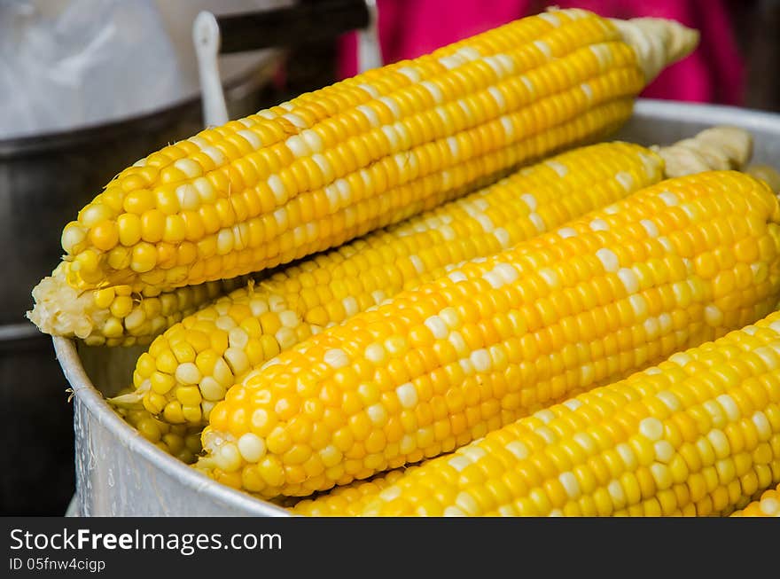 Steamed Corn in a market