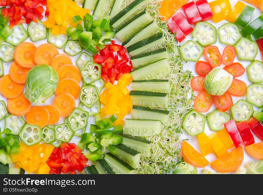 Assorted Vegetables Arrangement on a white background