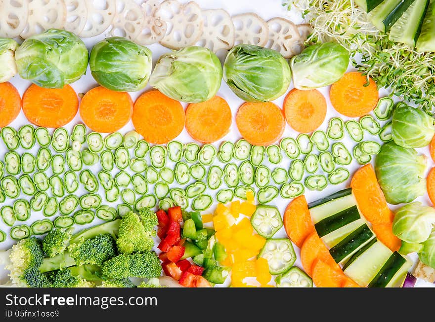 Assorted vegetables arrangement of carrot, cabbage and beans